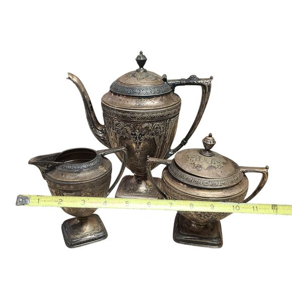 Derby Silver Company Plated Ornate Vintage Tea Set Water Pitcher Sugar Creamer - Picture 8 of 9